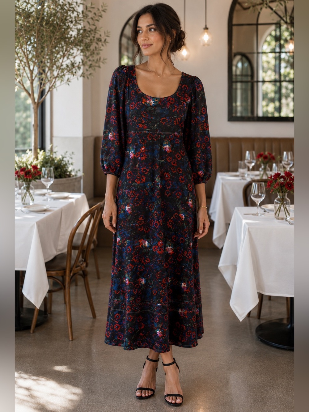 Rachel Comey x Target Kodak Red Floral Midi Dress Empire Waist Black 6